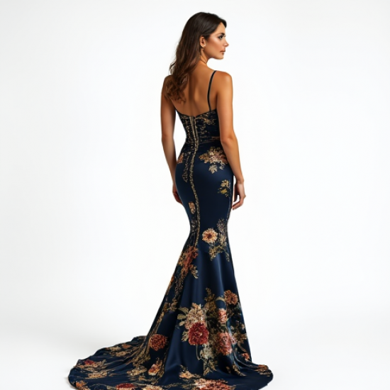 Satin Mermaid Gown with Floral Print