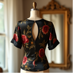 Printed Satin Blouse with Keyhole Back