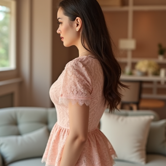 Lace Peplum Top with V-Neck