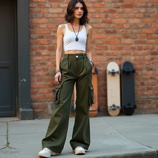 Flared Cargo Pants with Pocket Details