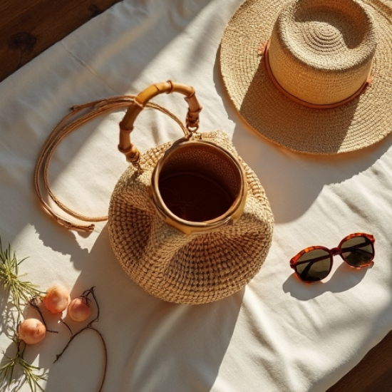 Straw Bucket Bag with Bamboo Handle