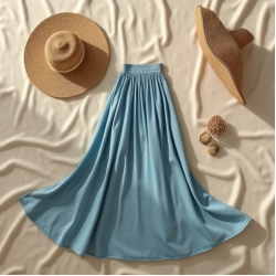 Satin Maxi Skirt in Light Wash