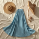 Satin Maxi Skirt in Light Wash
