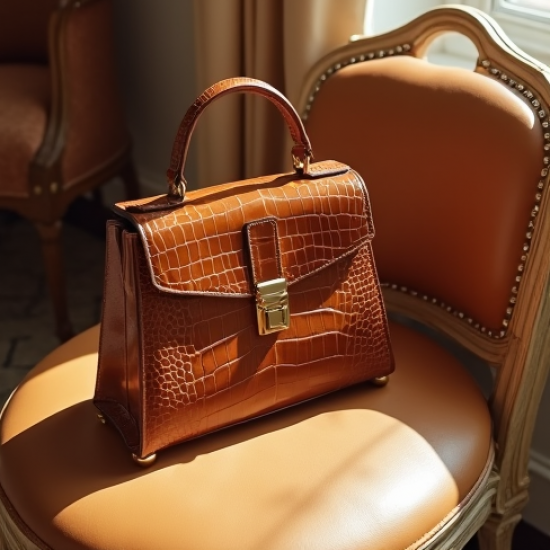 Vintage Top-Handle Bag in Crocodile Pattern