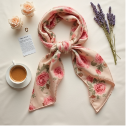 Floral Silk Hair Scarf with Bow Accent