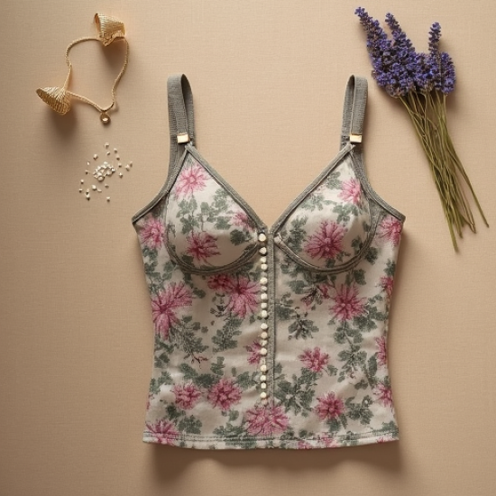Printed Cami Top with Pearl Buttons