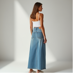 High-Waisted Maxi Skirt in Light Wash