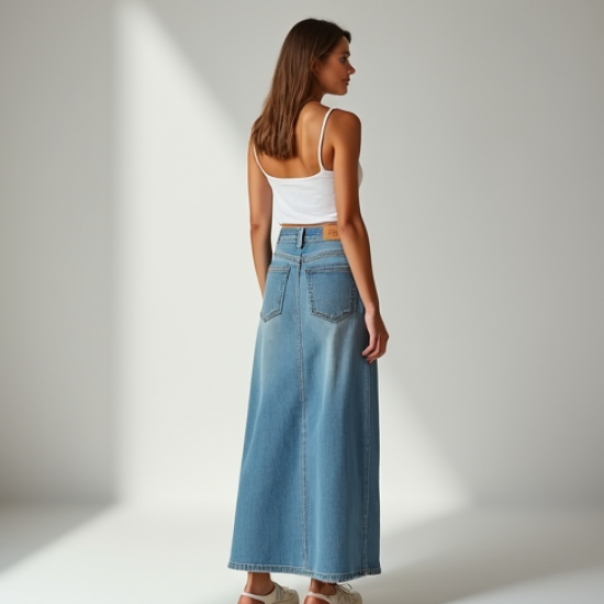 High-Waisted Maxi Skirt in Light Wash