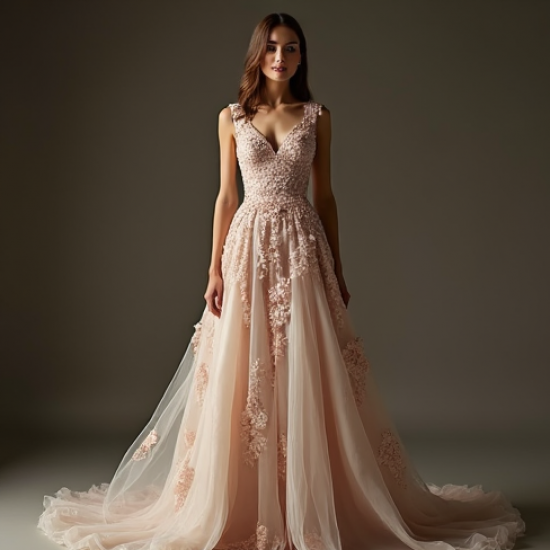 Floral Evening Gown with V-Neckline