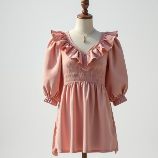Ruffled Tunic Top with Puff Sleeves