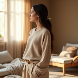 Knitted Knit Sweater Top in Solid Neutral