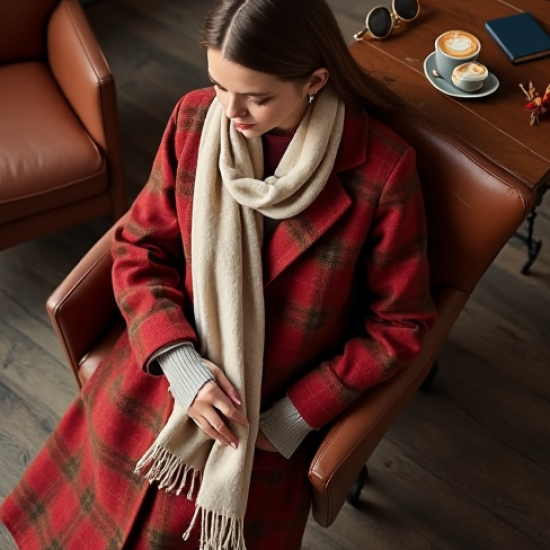 Plaid Cardigan Coat with Notch Lapel