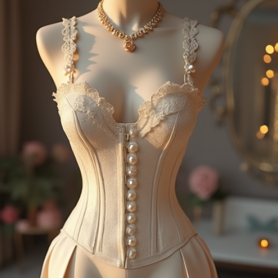 Lace Corset Top with Pearl Buttons