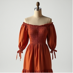 Off-Shoulder Peasant Dress with Puffed Sleeves