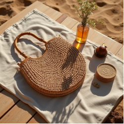Woven Woven Basket Bag with Bamboo Handle