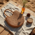 Woven Woven Basket Bag with Bamboo Handle