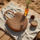 Woven Woven Basket Bag with Bamboo Handle