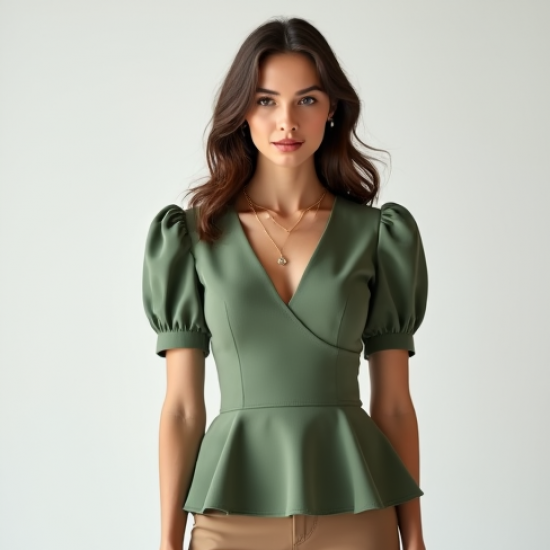 Crop Peplum Top with V-Neck
