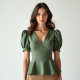 Crop Peplum Top with V-Neck