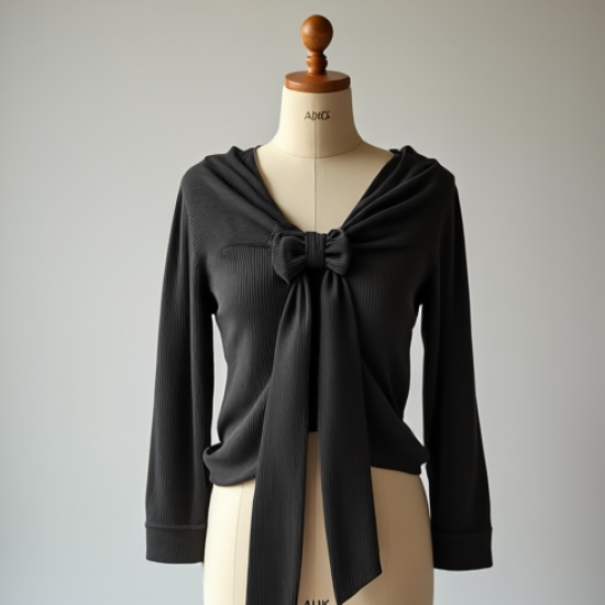 Silk Knit Sweater Top with Bow Detail