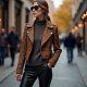 Bouclé Biker Jacket in Plaid Pattern