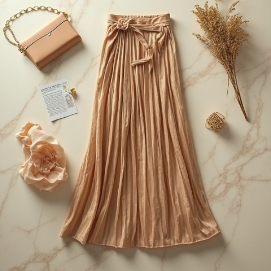 Wrap Maxi Skirt in Pleated Satin
