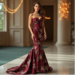 Satin Mermaid Gown with Floral Print