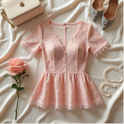 Lace Peplum Top with V-Neck
