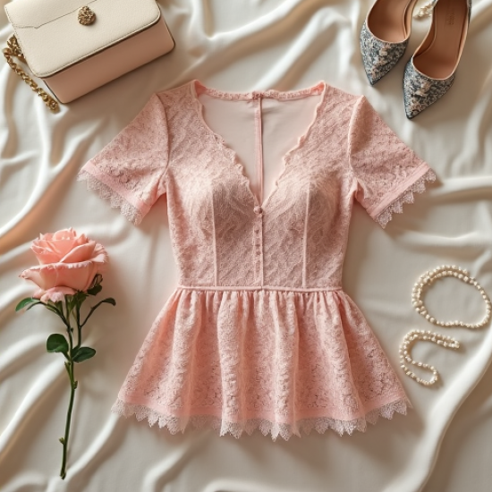 Lace Peplum Top with V-Neck