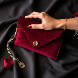 Velvet Envelope Clutch with Gold Chain