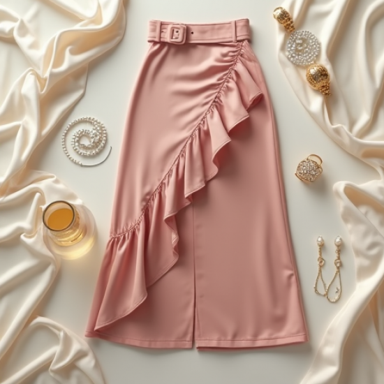 Ruffled Mini Skirt with High Slit