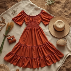 Off-Shoulder Peasant Dress with Puffed Sleeves