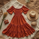 Off-Shoulder Peasant Dress with Puffed Sleeves