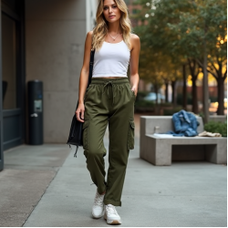 High-Waisted Cargo Pants with Pocket Details