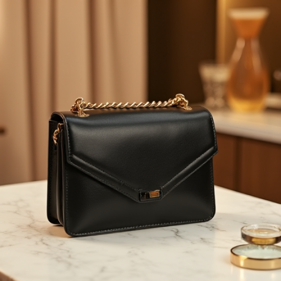 Chain-Strap Chain Shoulder Bag with Gold Chain