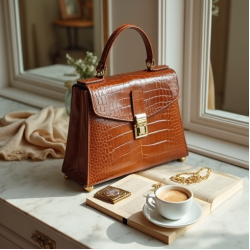 Vintage Top-Handle Bag in Crocodile Pattern
