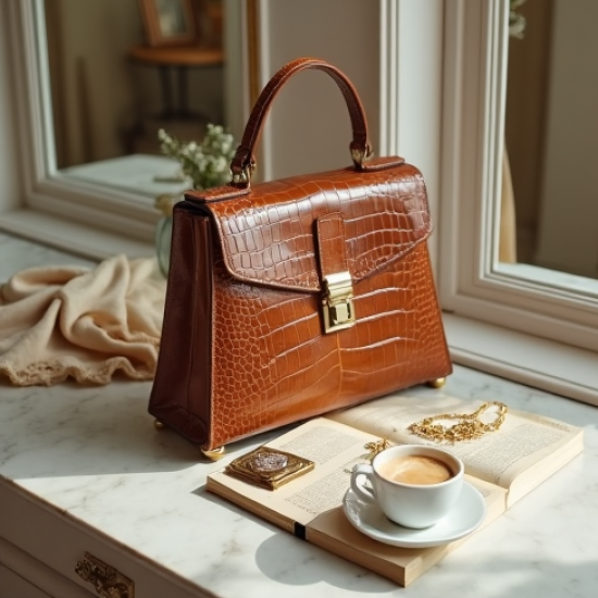 Vintage Top-Handle Bag in Crocodile Pattern