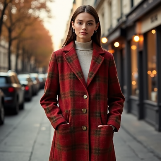 Plaid Cardigan Coat with Notch Lapel