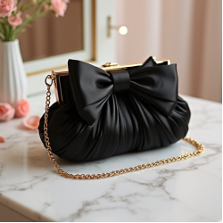 Pleated Clutch Bag with Bow Accent