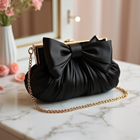 Pleated Clutch Bag with Bow Accent