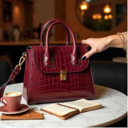 Faux Leather Shoulder Bag in Crocodile Pattern