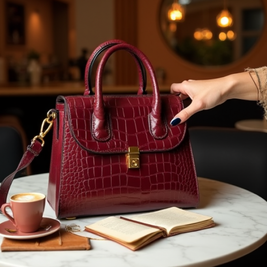 Faux Leather Shoulder Bag in Crocodile Pattern