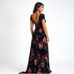 Velvet High-Low Dress with Floral Print