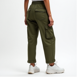 High-Waisted Cargo Pants with Pocket Details