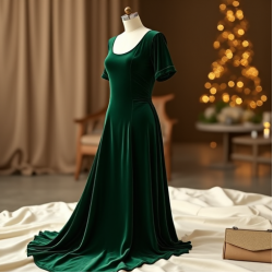 Velvet A-Line Party Dress with Slit Detail
