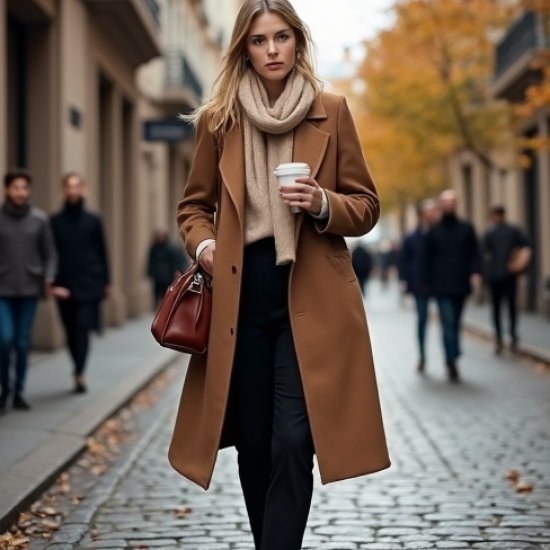 Wool Blend Duster Coat with Belt Closure