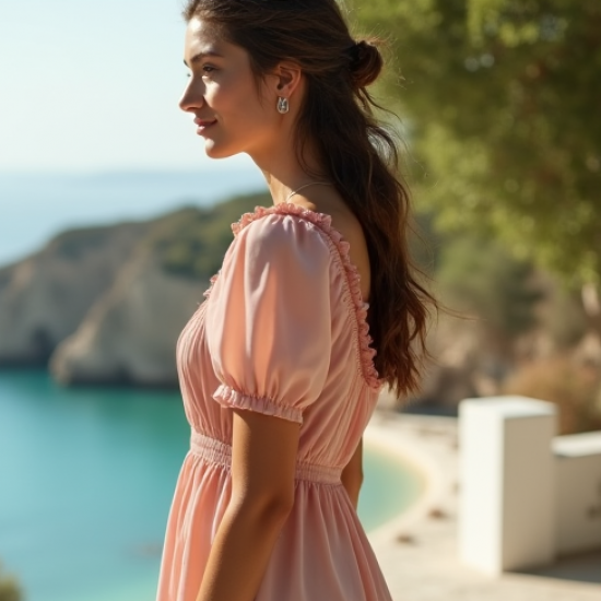 Chiffon Peasant Dress in Pastel Shades
