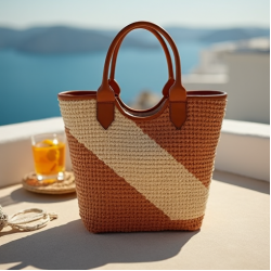 Woven Woven Basket Bag in Two-Tone Color
