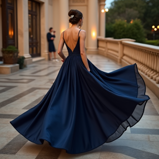 Ruffled Evening Gown with Empire Waist