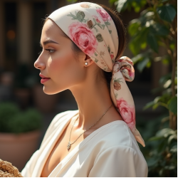 Floral Silk Hair Scarf with Bow Accent